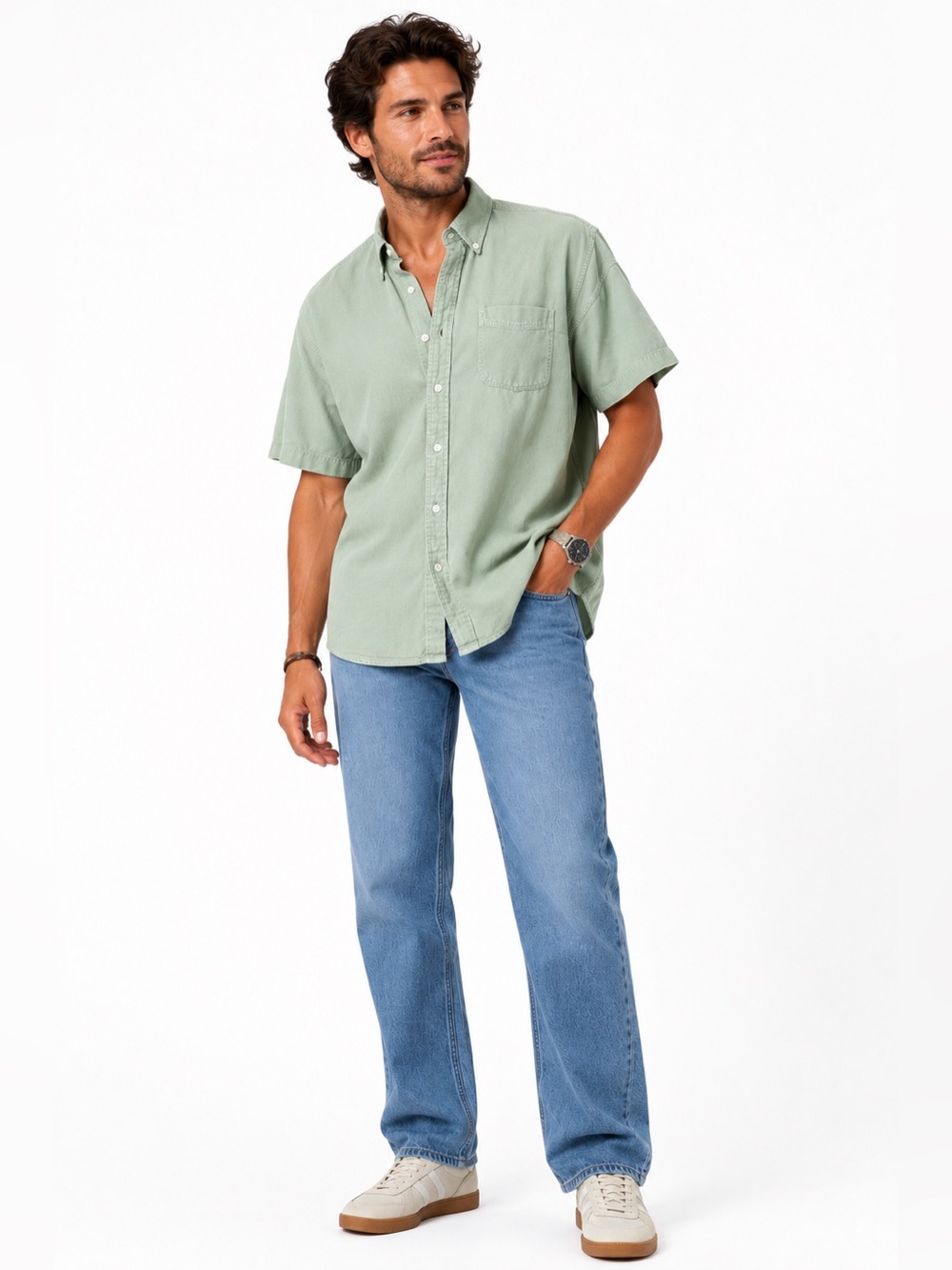 L.L. Bean Oxford Button Down Shirt Men XL Green Short Sleeve Cotton